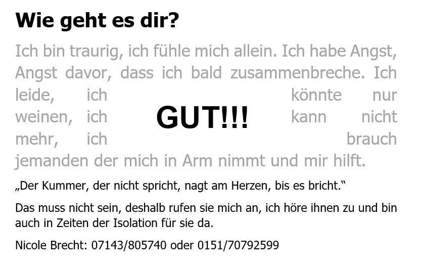 Grafische Gestaltung des Ausdrucks mir geht es gut